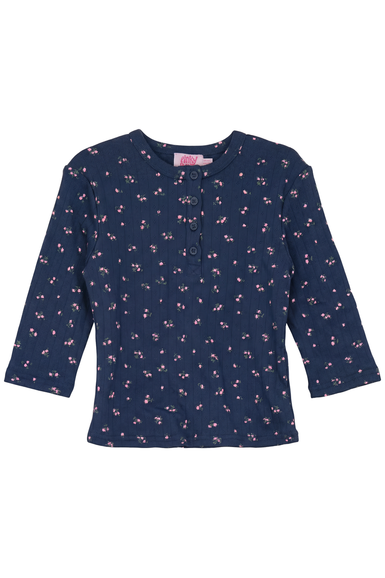 Girls Floral Pointelle Henley Top, Main, color, Navy