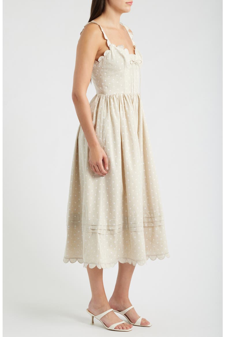Elise Polka Dot Scallop Midi Dress, Alternate, color, NATURAL IVORY