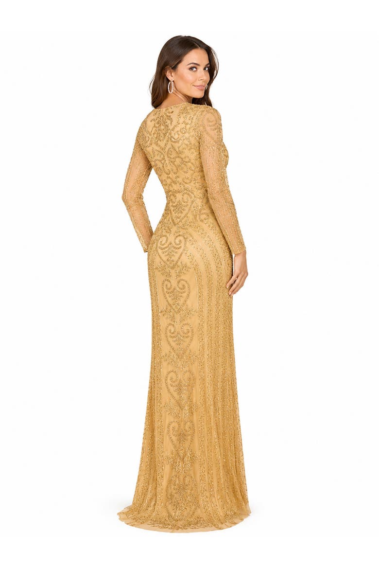Beaded Faux-Wrap V-Neck Bridal Gown, Alternate, color, Gold