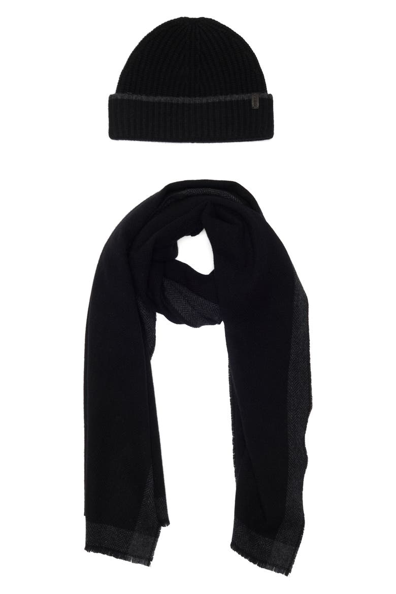 Wool & Cashmere Beanie & Scarf Set, Alternate, color, BLACK/GREY
