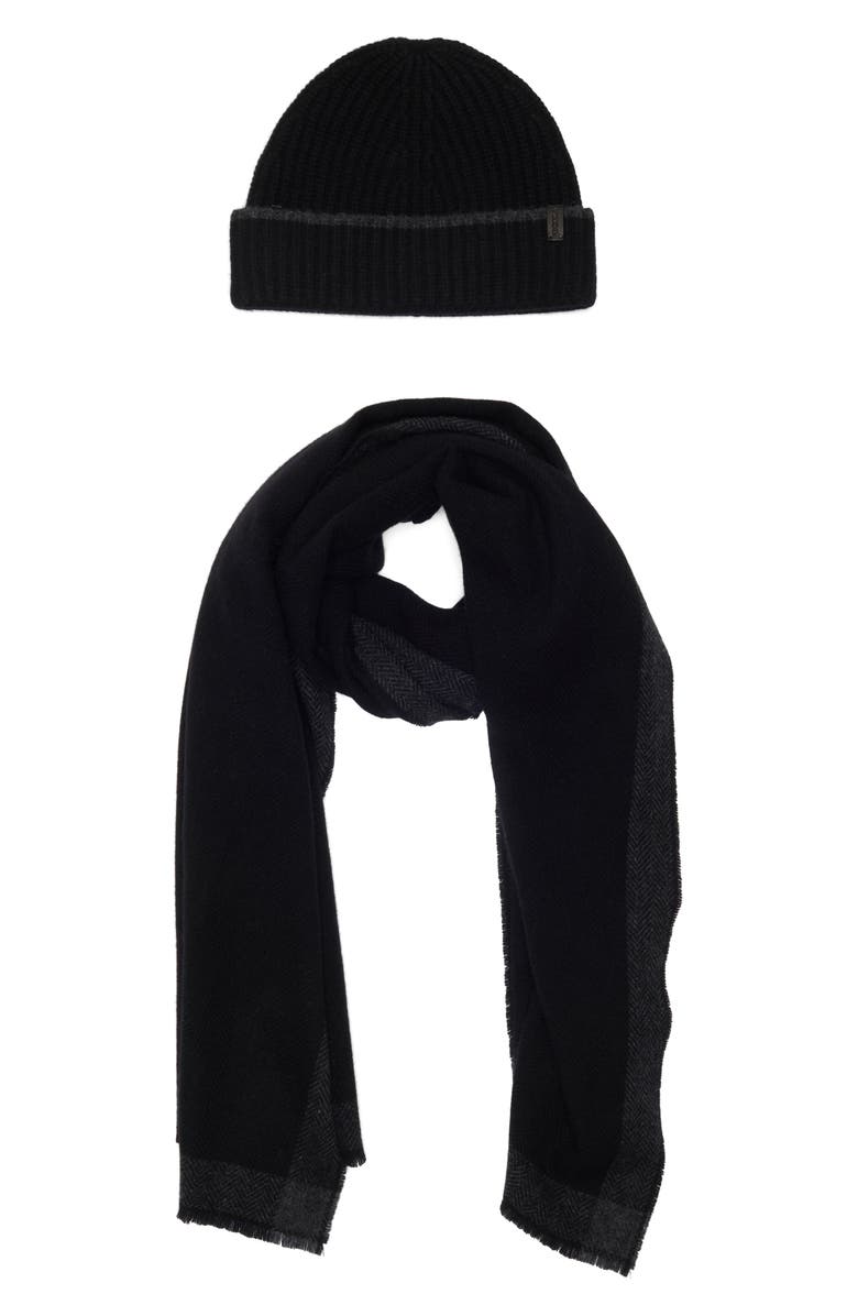 Vince Wool & Cashmere Beanie & Scarf Set, Alternate, color, Black/ Grey