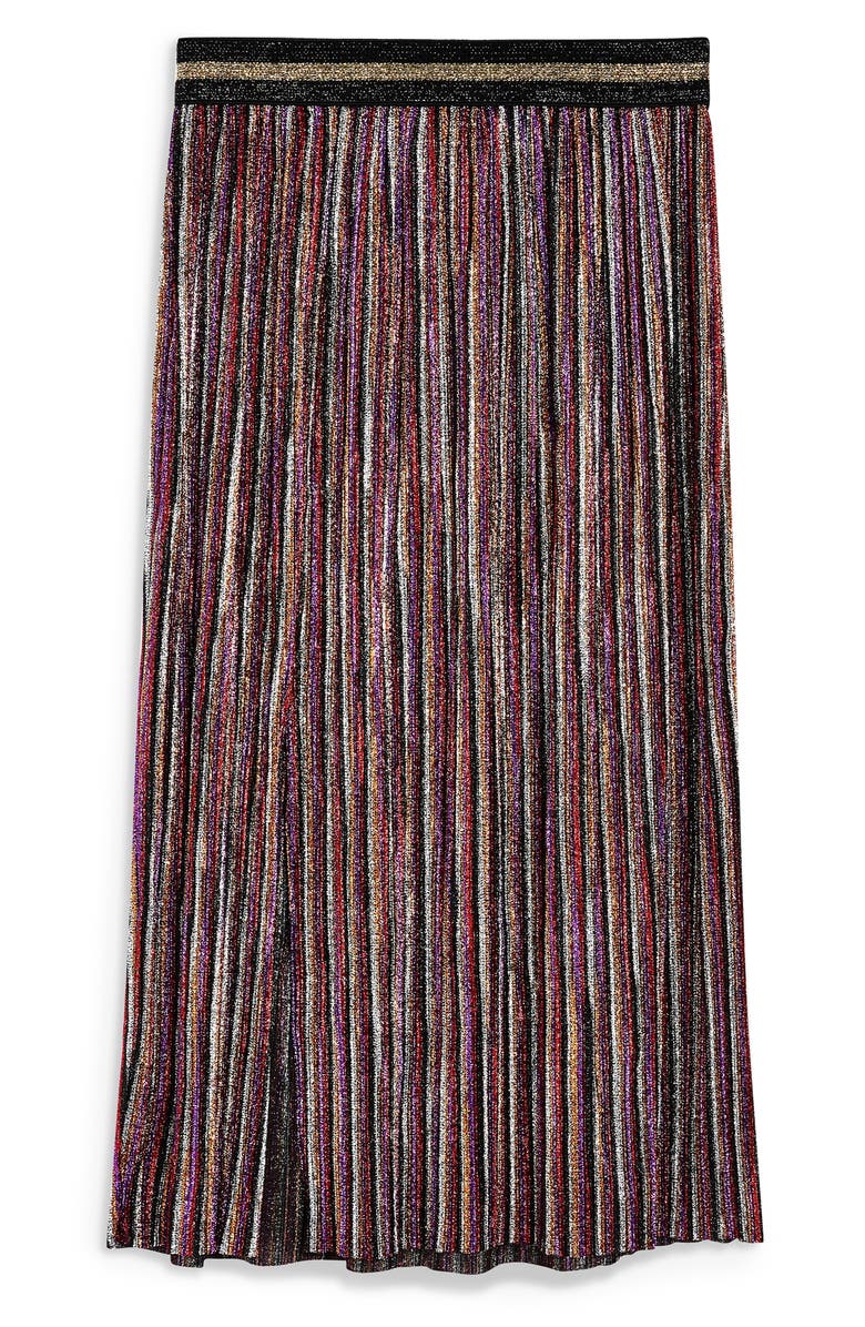 Topshop Metallic Plissé Midi Skirt, Alternate, color,