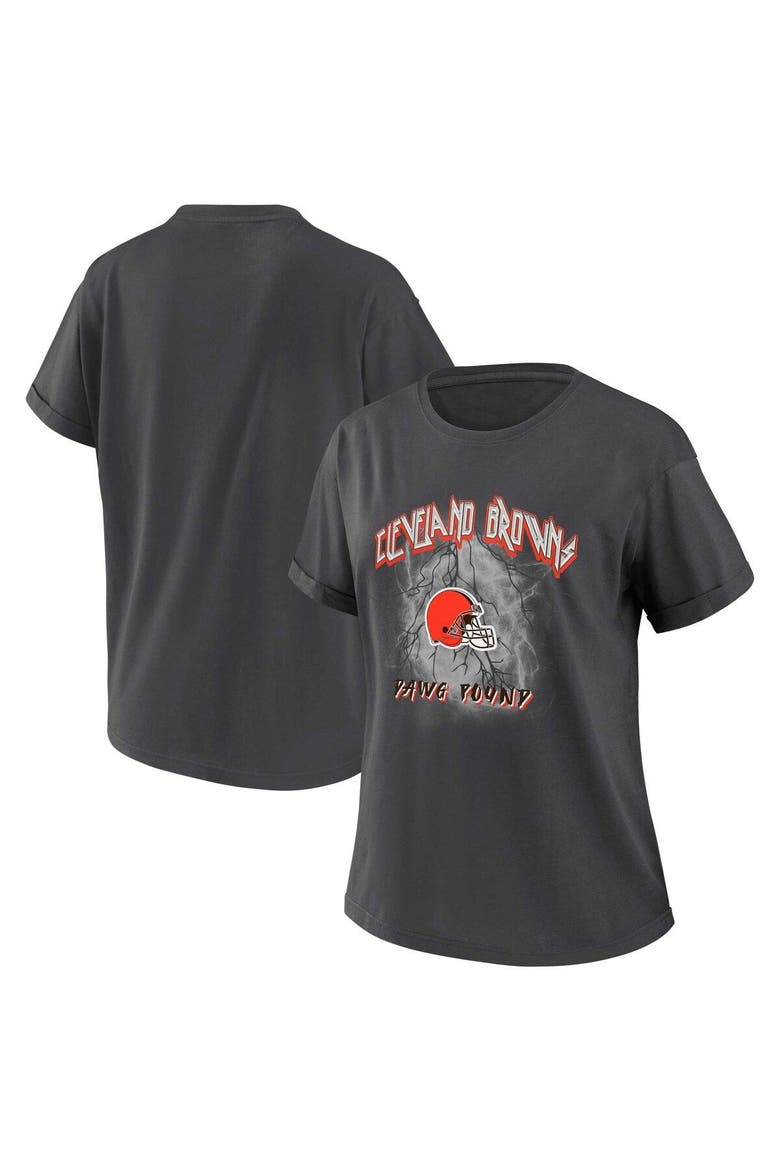 Women's WEAR by Erin Andrews Charcoal Cleveland Browns Boyfriend T-Shirt, Main, color, Charcoal