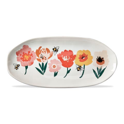 Bee Blossom Multicolor Oval Serving Platter Ceramic Dishwasher Safe