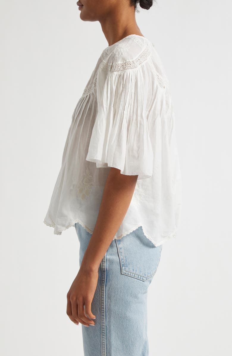 FARM Rio Embroidered Short Sleeve Top, Alternate, color, Off-White