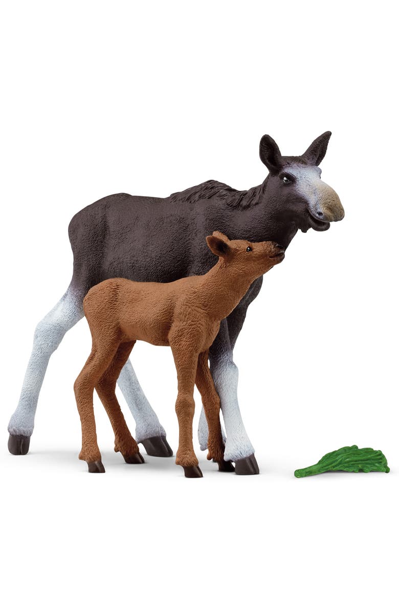 Schleich Wild Life Moose Family, Animal Figurines, 3 Pieces, Ages 3+, Alternate, color, Multicolored