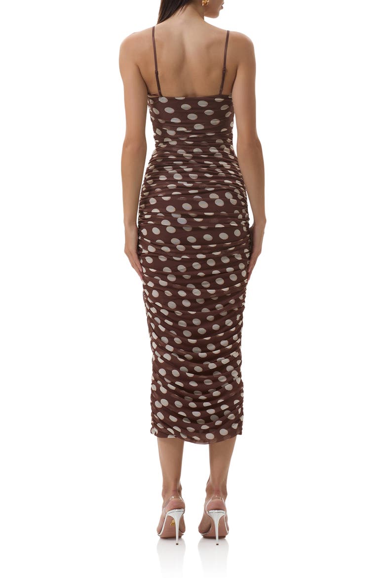 Hazel Ruched Mesh Midi Dress, Alternate, color, CHOCOLATE HALO DOT