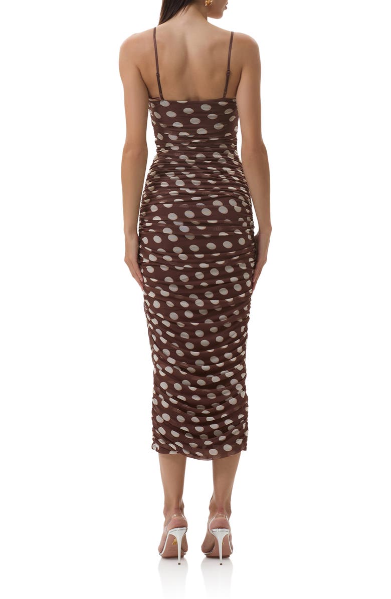 AFRM Hazel Ruched Mesh Midi Dress, Alternate, color, Chocolate Halo Dot