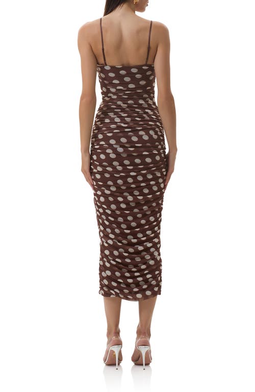 Afrm Hazel Ruched Mesh Midi Dress In Brown