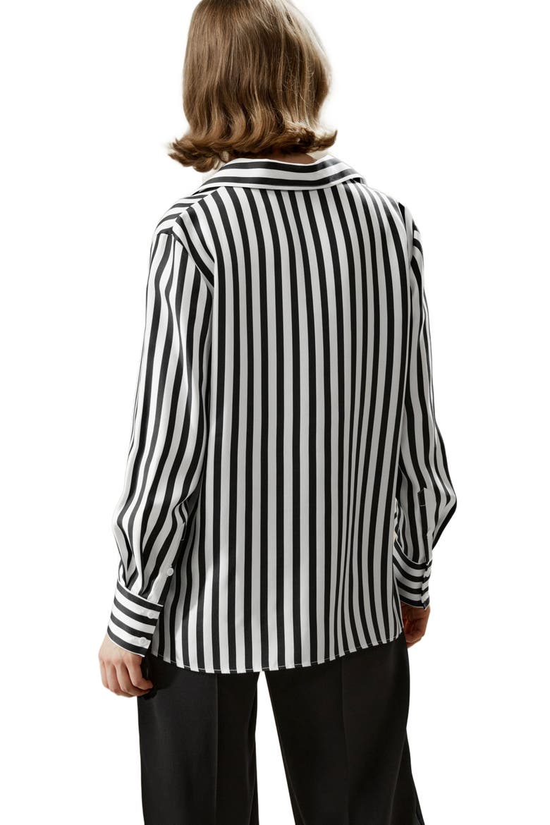 Classic Striped Silk Shirt, Alternate, color, Black-White Pinstripes