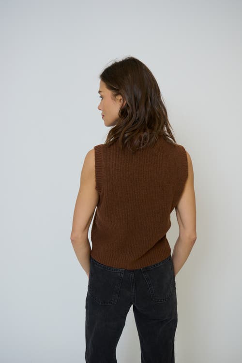 Central Park West Olivia Ruffle Sleeveless Cardi In Brown