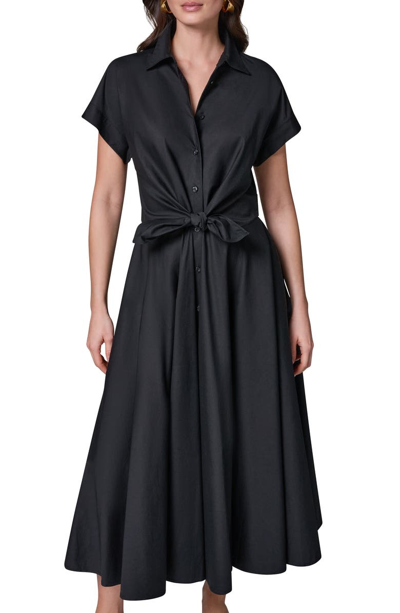 Donna Karan New York Tie Waist Short Sleeve Stretch Cotton Midi Shirtdress, Alternate, color,
