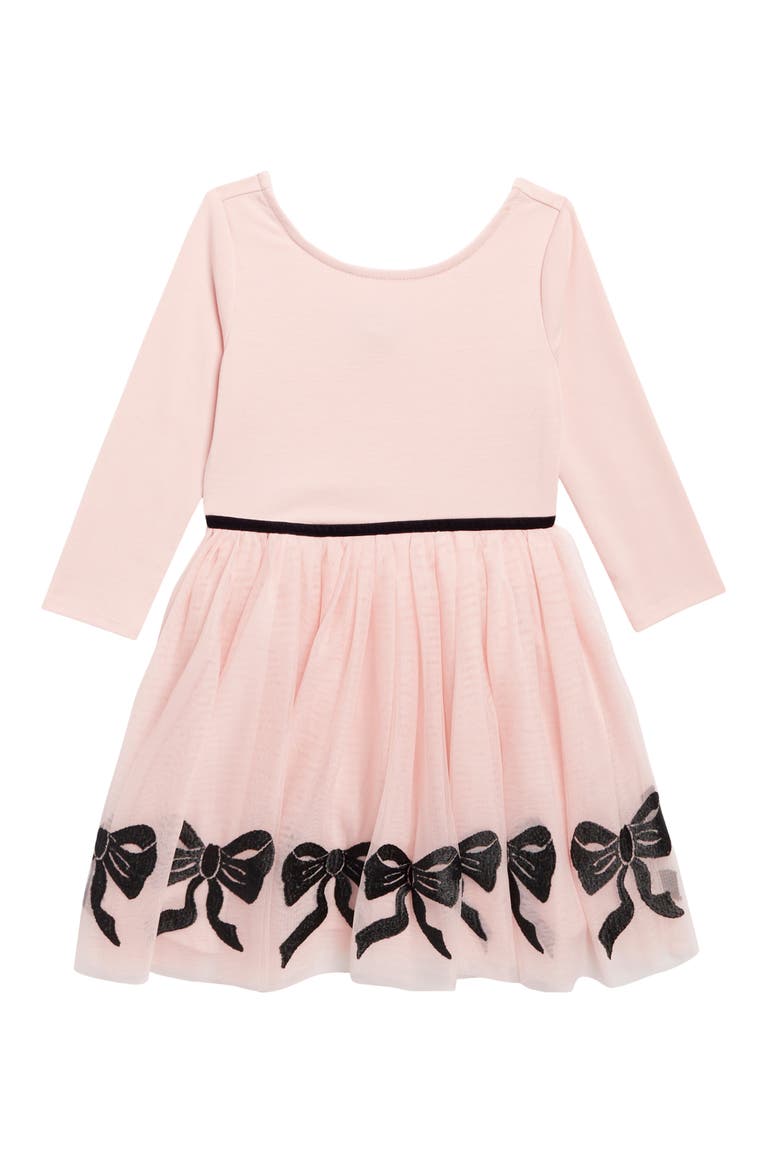 Kids' Bow Border Long Sleeve Party Dress, Main, color, BLUSH