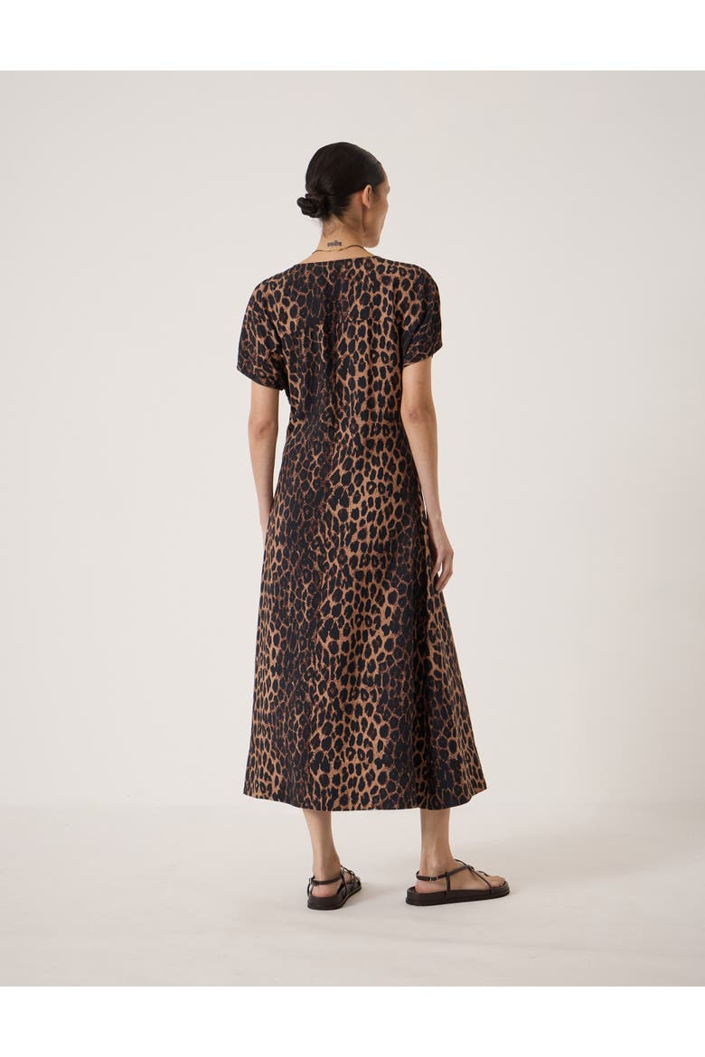 Bronte Pleated Air Flow Midi Dress, Alternate, color, Natural Leopard Brown