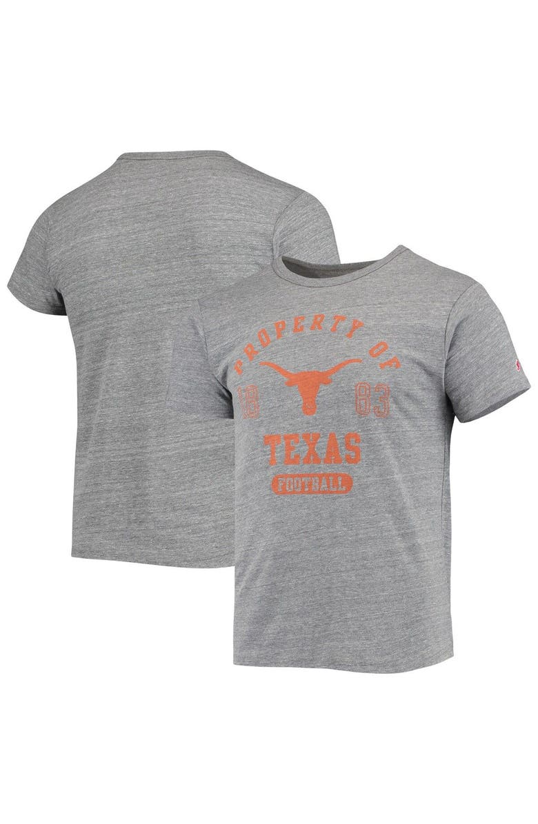 LEAGUE COLLEGIATE WEAR Men's League Collegiate Wear Heathered Gray Texas Longhorns Hail Mary Football Victory Falls Tri-Blend T-Shirt, Main, color, 