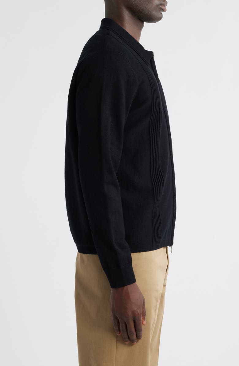 Wax London Lennox Ribbed Knit Cotton & Cashmere Zip-Up Shirt, Alternate, color, Black