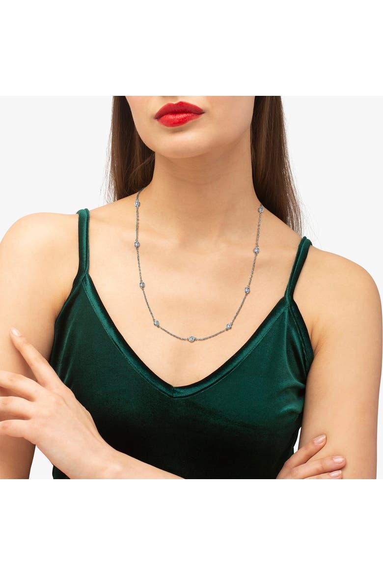 Natural Diamond Station Necklace Bezel-Set 14k(0.75ctw), Alternate, color, White Gold