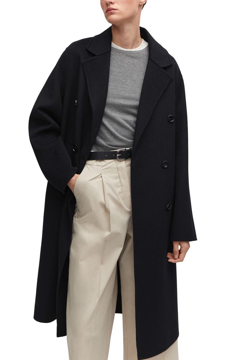 MANGO Oversize Double Breasted Coat, Main, color, Black