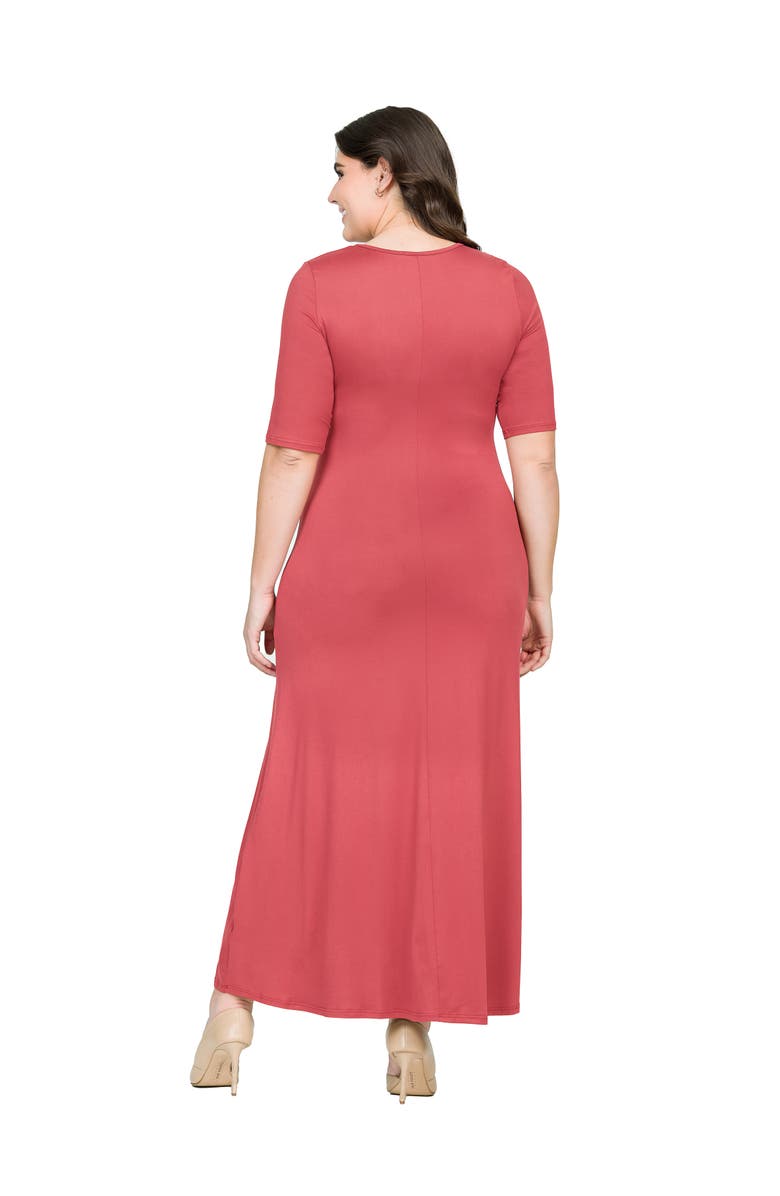 24seven Comfort Apparel Elbow Length Sleeve Maxi Dress, Alternate, color, Brick