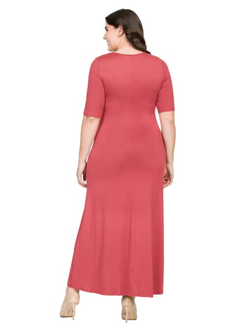 24seven Comfort Apparel Elbow Length Sleeve Maxi Dress In Red