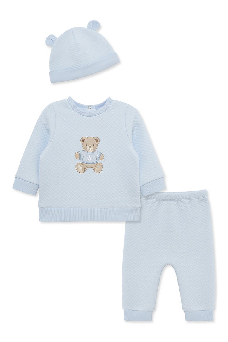 Bear Quilted Top, Pants & Hat Set, Main, color, BLUE