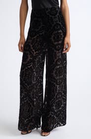 ALICE + OLIVIA Athena Wide Leg Burnout Velvet Pants