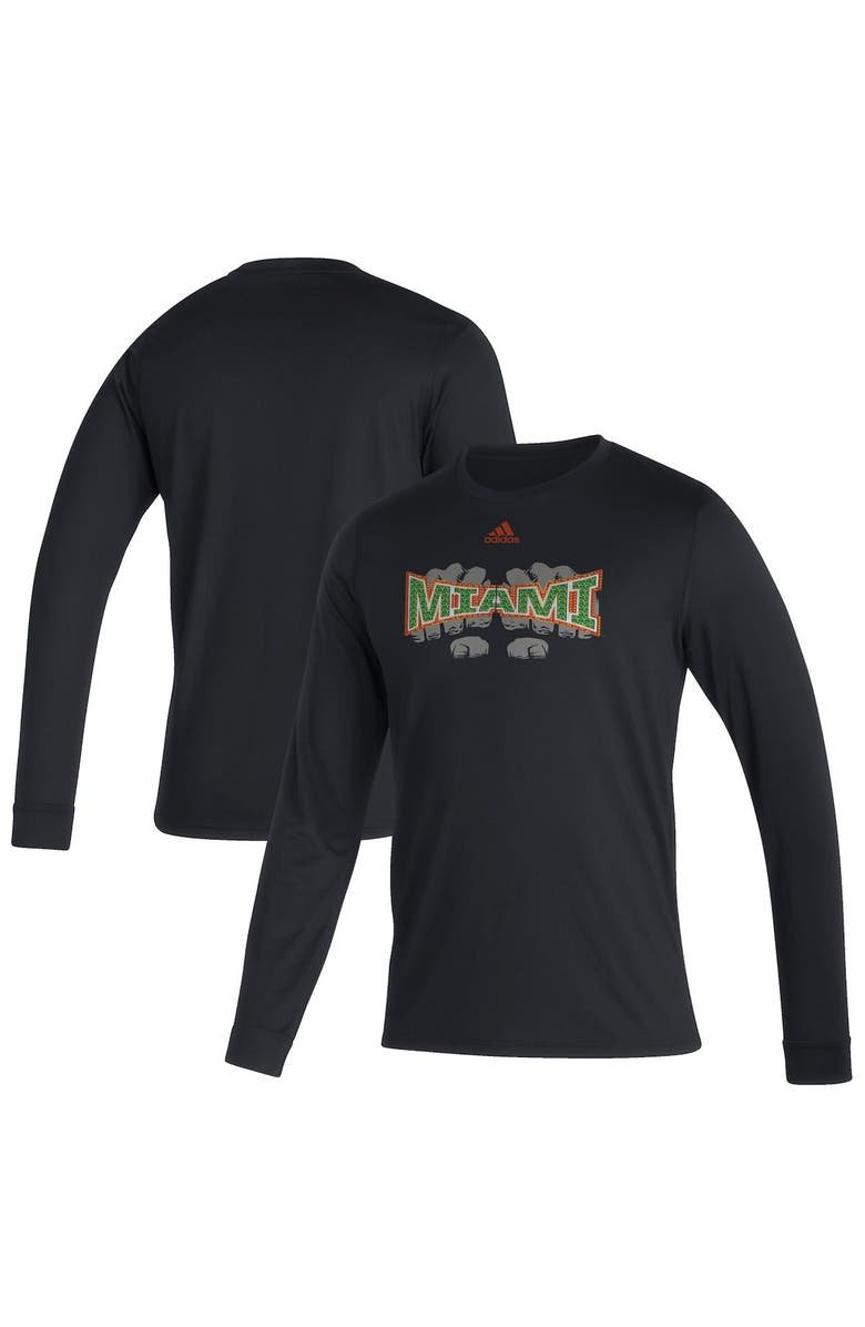 adidas Men's adidas Black Miami Hurricanes Touchdown Ring Creator Long Sleeve T-Shirt, Main, color, 