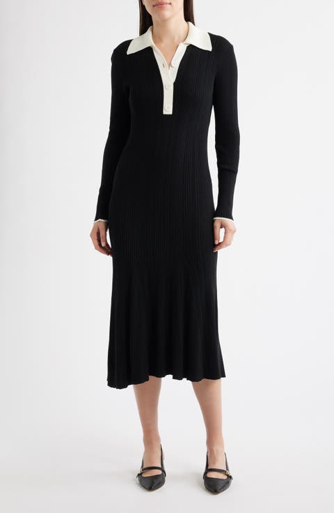 Long Sleeve Rib Polo Sweater Dress