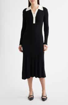 Long Sleeve Rib Polo Sweater Dress