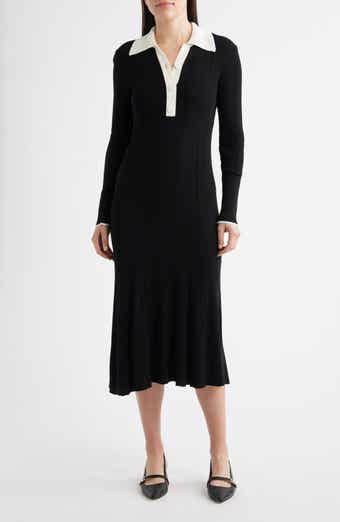 Long Sleeve Rib Polo Sweater Dress