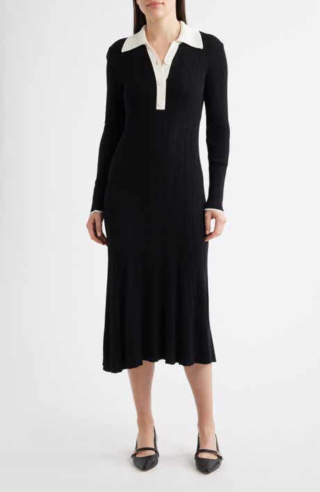 Long Sleeve Rib Polo Sweater Dress