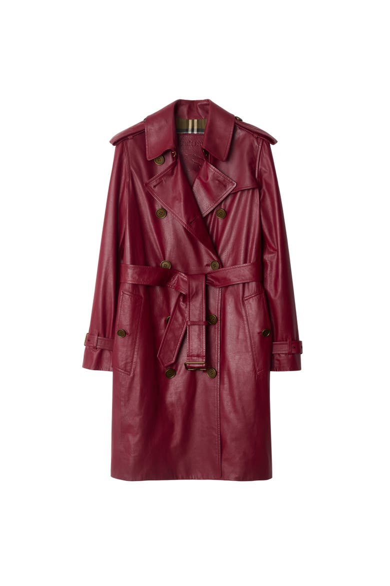 Mid-length Leather Kensington Trench Coat, Alternate, color, Ripple red