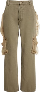 Magliano Cantiere Sheer Pocket Cotton Canvas Wide Leg Pants