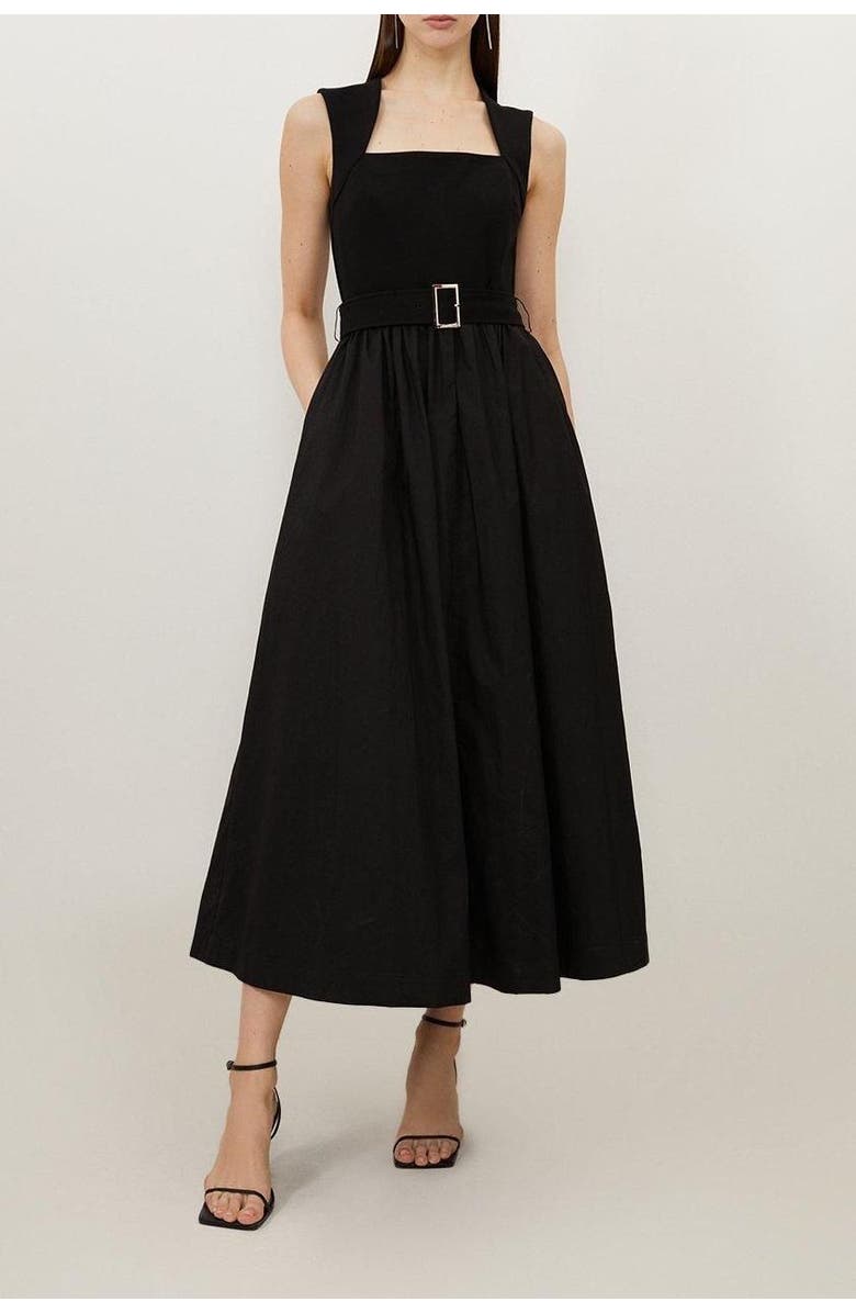 Karen Millen Square Neck Belted Maxi Dress, Alternate, color, Black