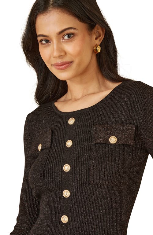 Yumi Metallic Fitted Military Knit Dress In Black