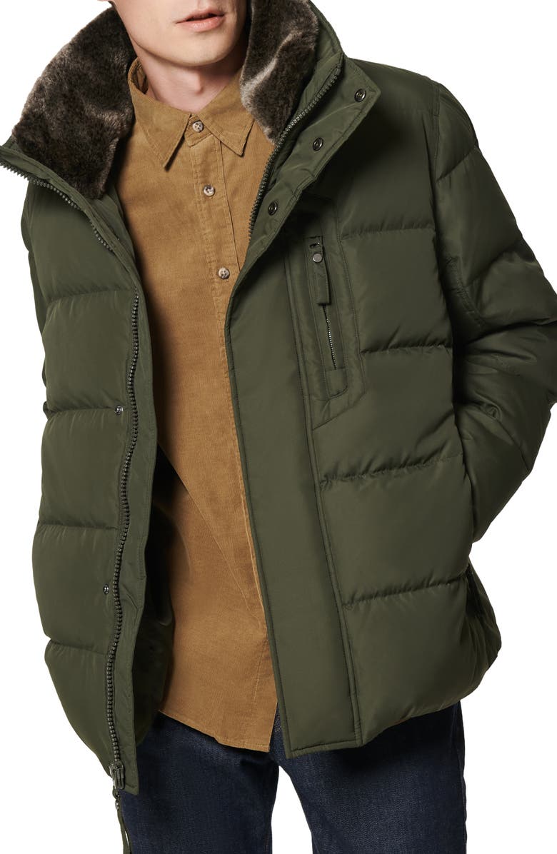 Marc New York Horizon Down & Feather Coat with Faux Fur Collar, Alternate, color, Military