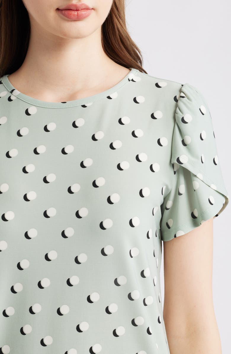 AK ANNE KLEIN Dot Print Tulip Sleeve Top, Alternate, color, Soft Aloe Multi