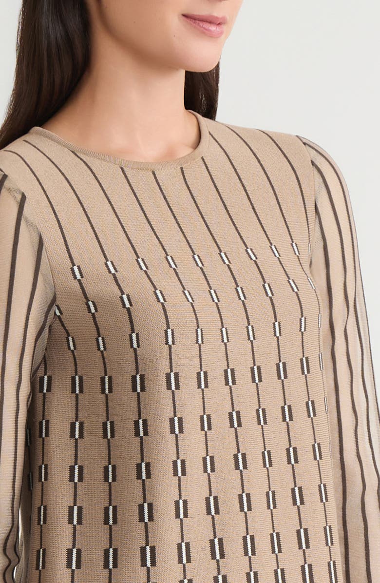 Ming Wang A-Line Linear Patterned Soft Knit Top, Alternate, color, Warm Taupe/Dark Umber/Ivory