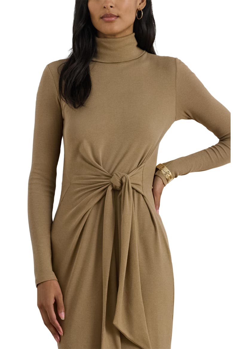 Long Sleeve Turtleneck Tie Front Dress, Alternate, color, CLASSIC CAMEL