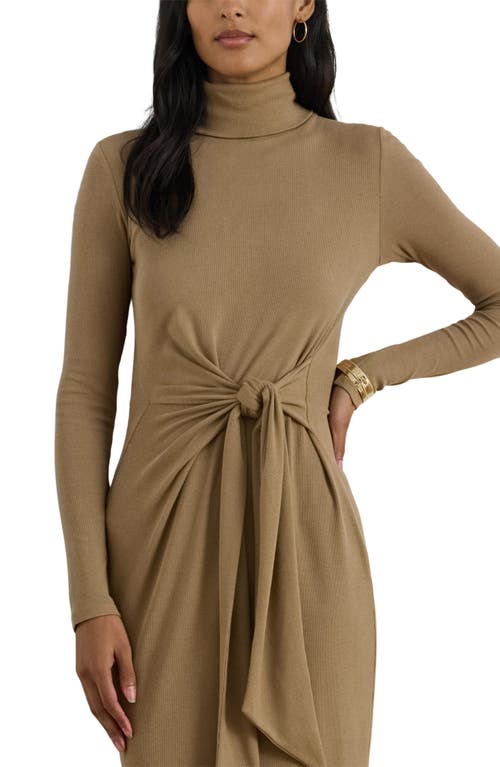 Ralph Lauren Tie-front Turtleneck Dress In Brown