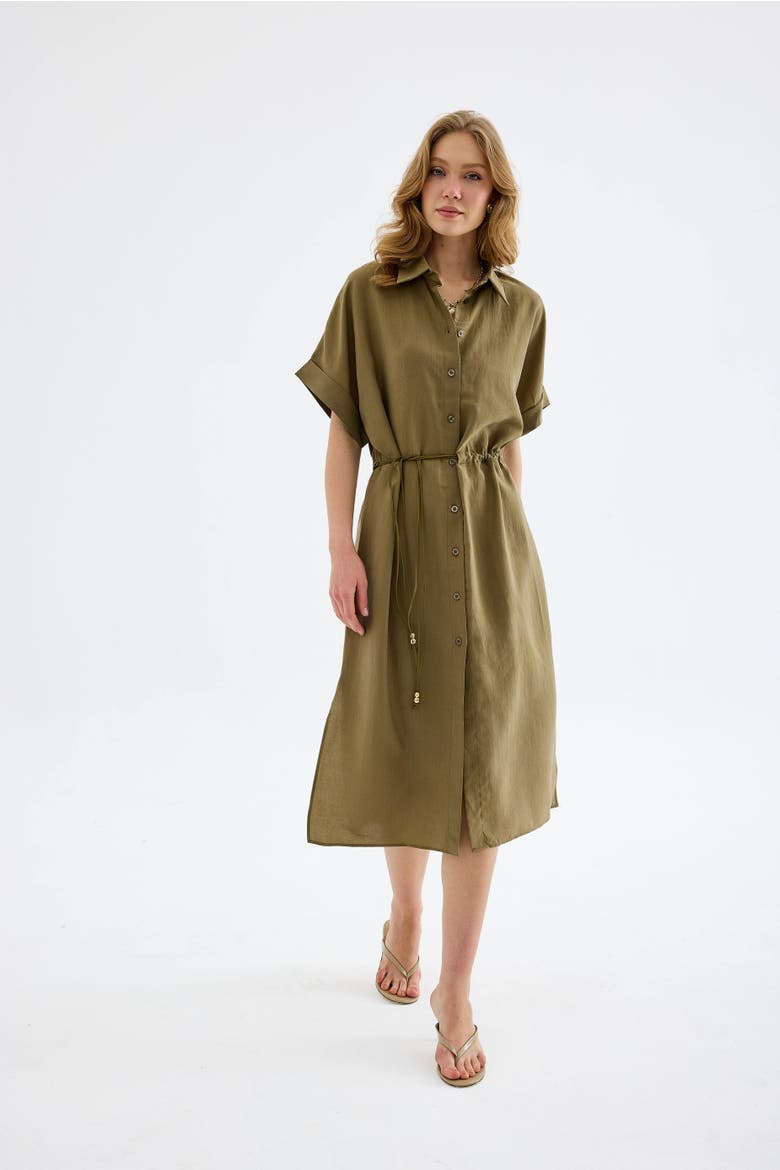 Solenne Cotton Midi Shirt Dress, Alternate, color, Khaki