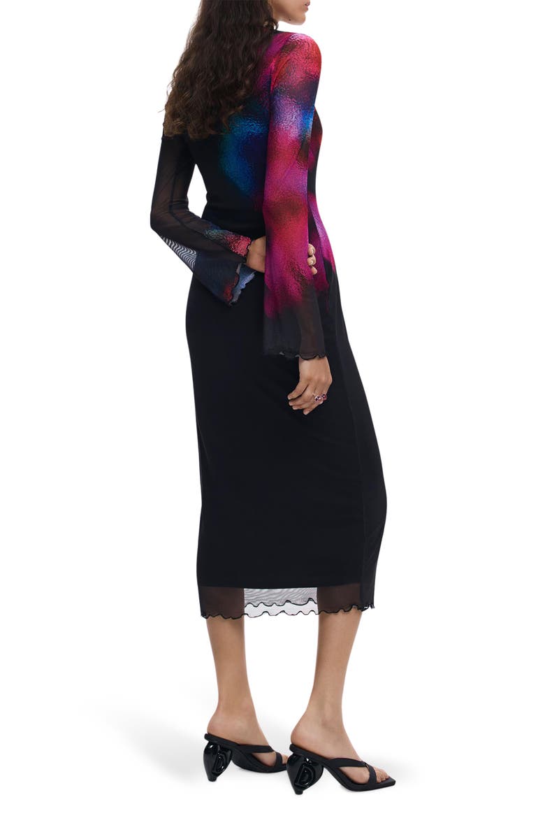Long Sleeve Mesh Dress, Alternate, color, BLACK