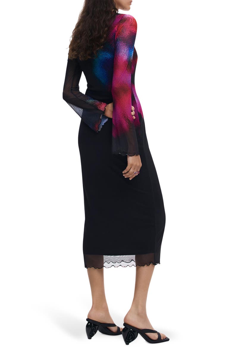 Desigual Long Sleeve Mesh Dress, Alternate, color, Black