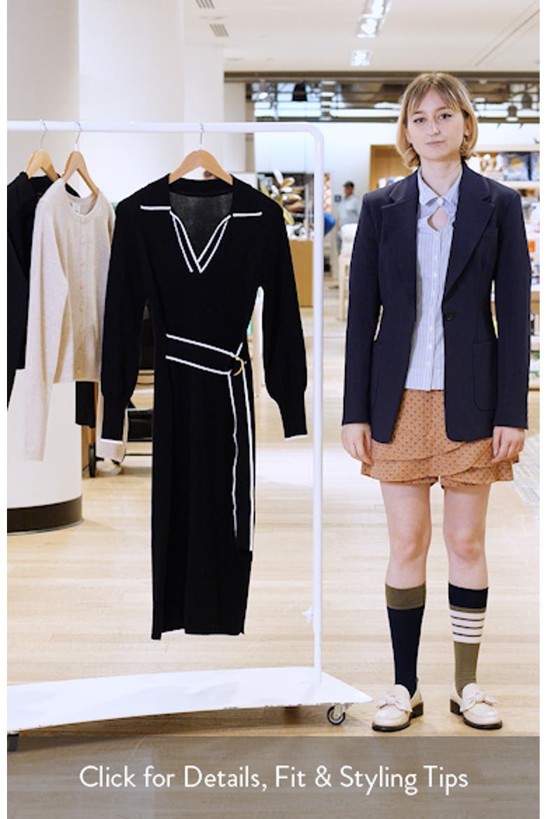 Tie Waist Long Sleeve Sweater Midi Dress video