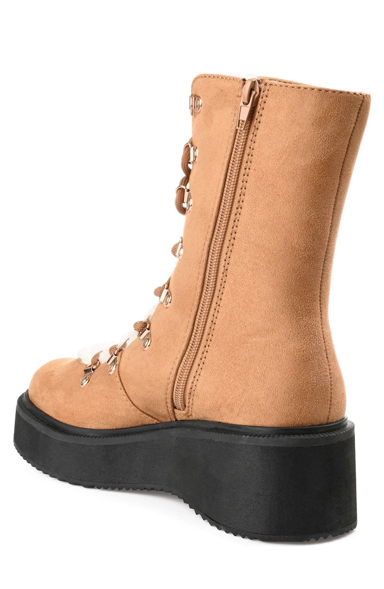 Journee Collection Kannon Faux Fur Trim Bootie, Alternate, color, Tan