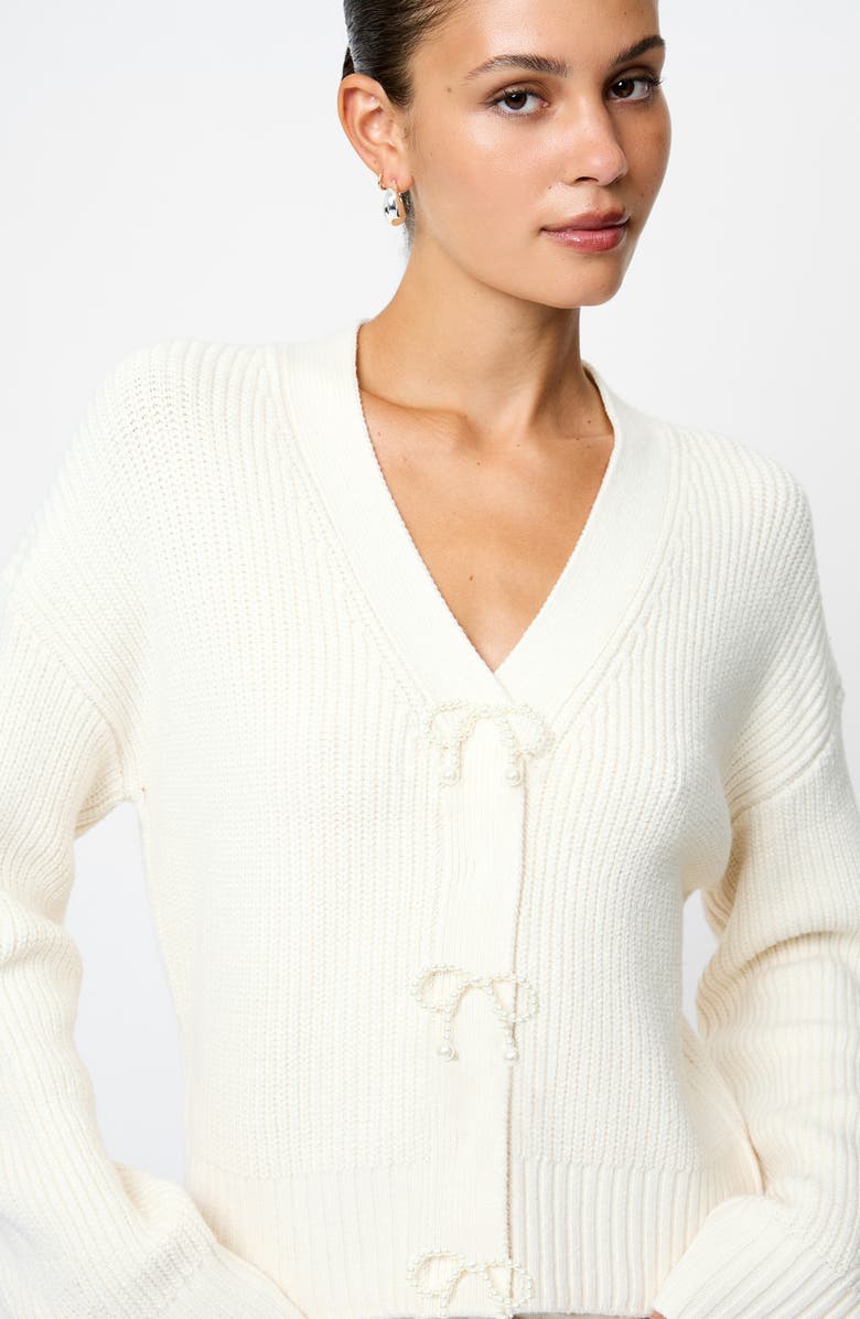 French Connection Bow Embellished Cardigan, Alternate, color, Porcelain Cream