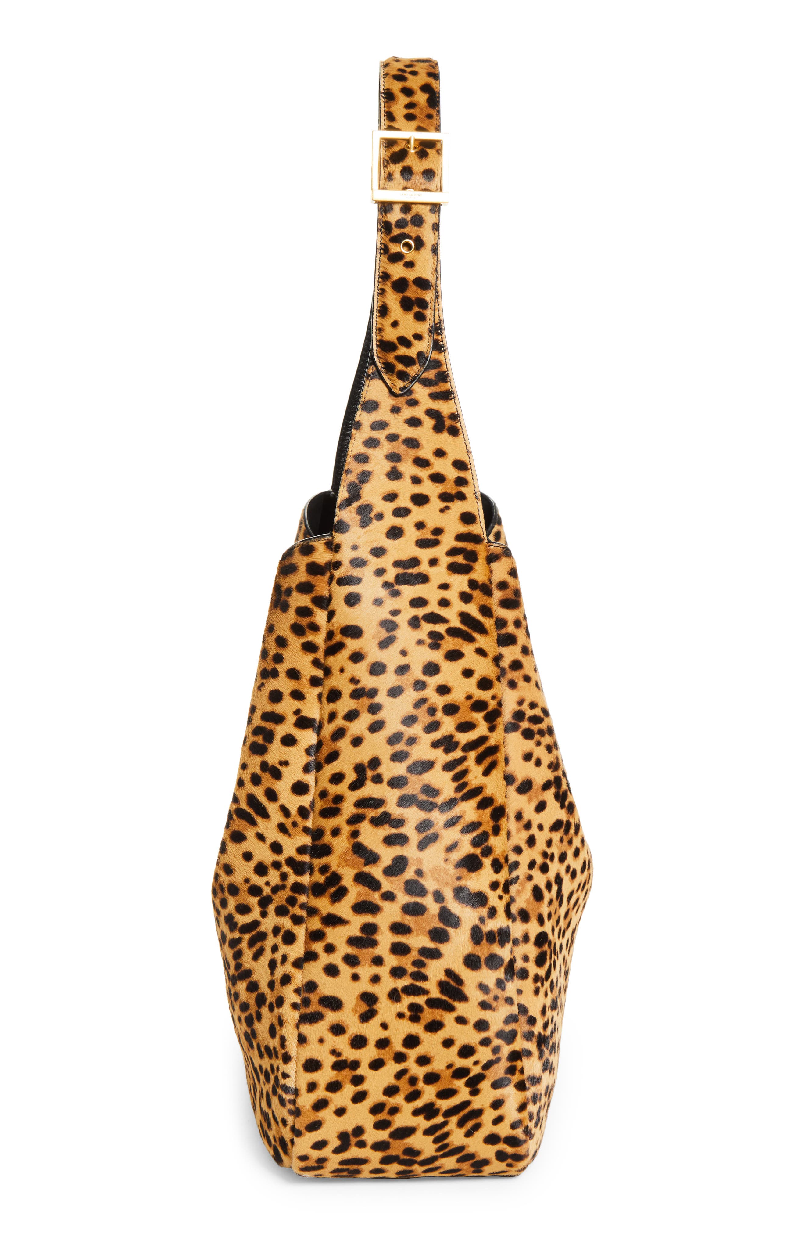 Saint Laurent Large Le 5 à 7 Genuine Calf Hair Shoulder Bag, Alternate, color, Beige/ Noir