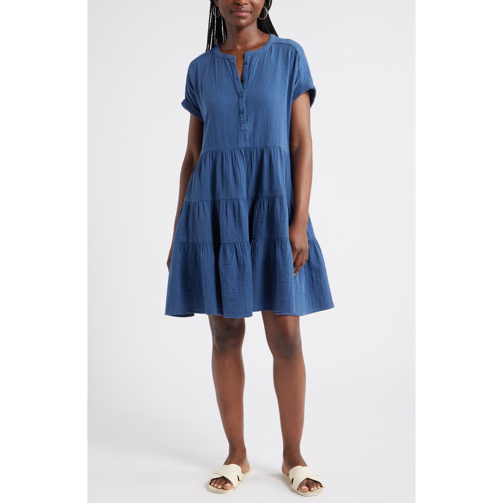 Caslon ® Cotton Gauze Tiered Popover Dress In Blue