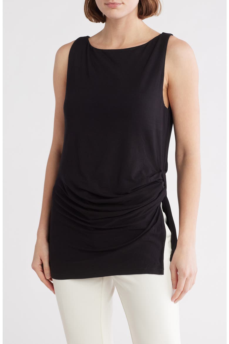 Side Ruched Sleeveless Top, Main, color, BLACK