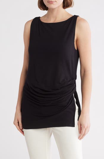 Patrizia Luca Side Ruched Sleeveless Top In Black